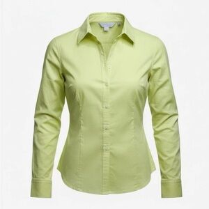 Chico’s Citrine Yellow Non-Iron Button Up Shirt Fitted Long Sleeve Blouse Size 1